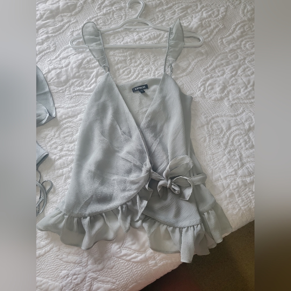 Teal colored Ruffle wrap tank top